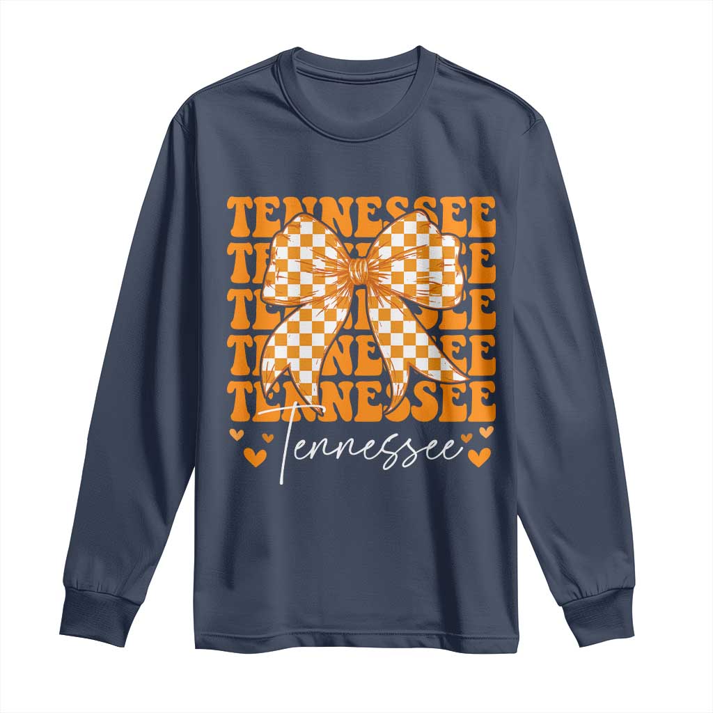 Vintage Tennessee Coquette Bow Long Sleeve Shirt Retro TN Orange Checkered Print US State