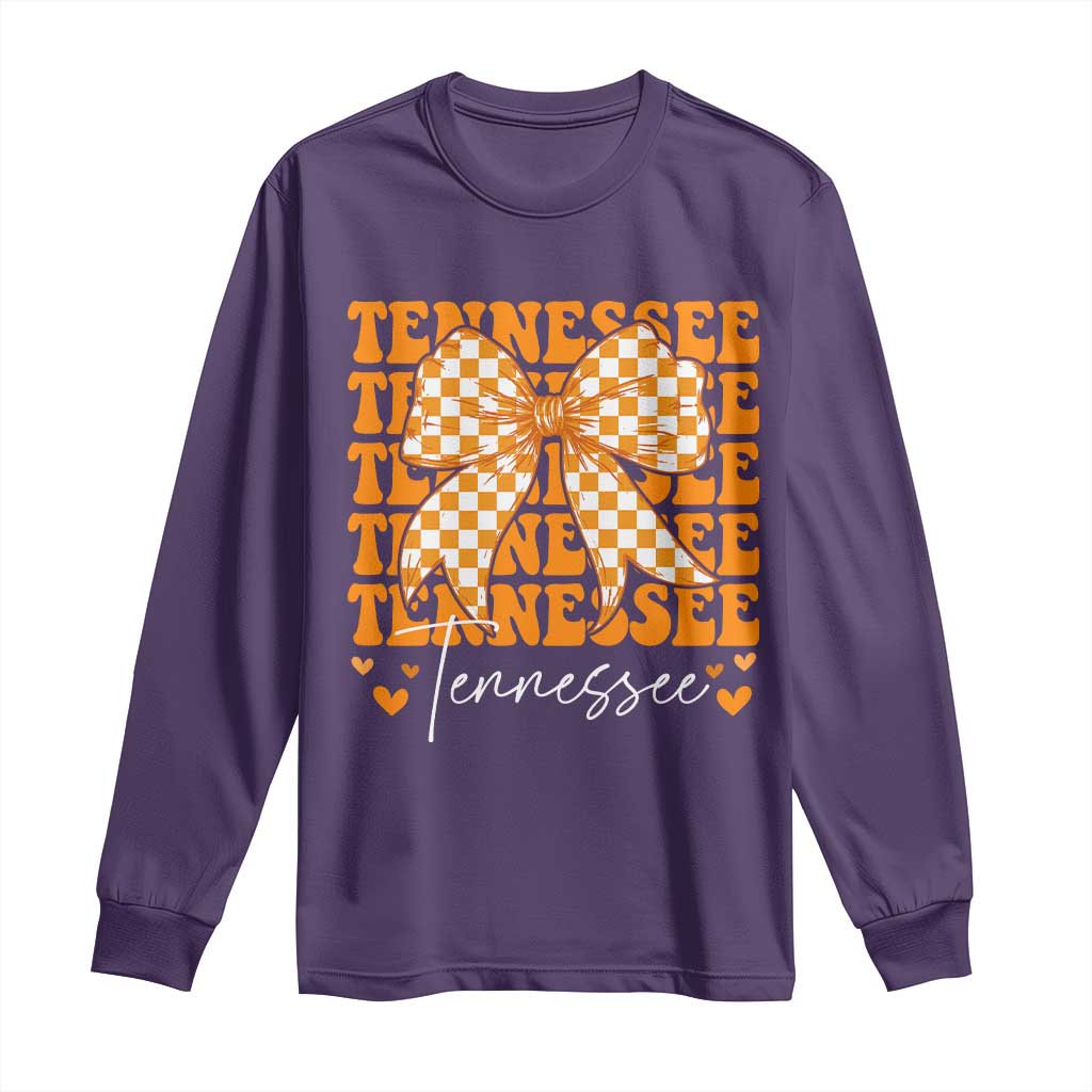Vintage Tennessee Coquette Bow Long Sleeve Shirt Retro TN Orange Checkered Print US State