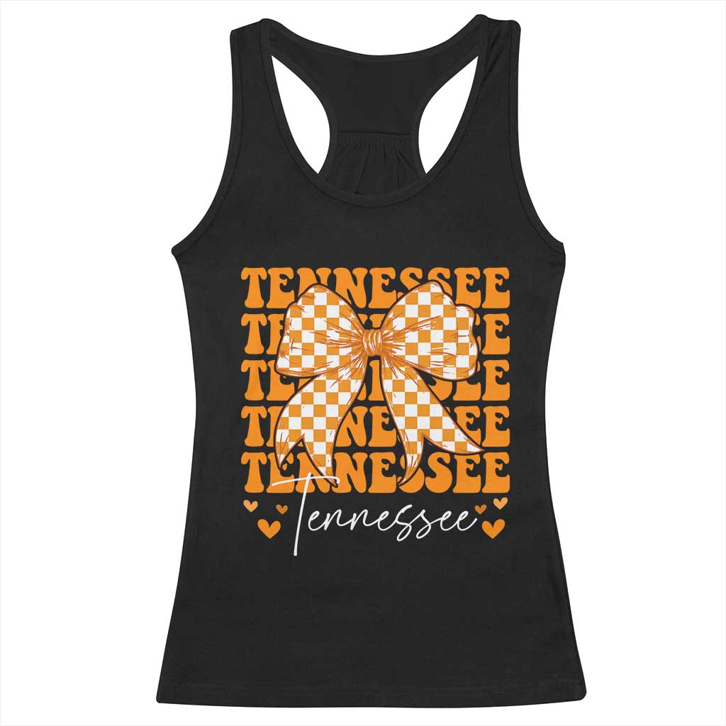 Vintage Tennessee Coquette Bow Racerback Tank Top Retro TN Orange Checkered Print US State