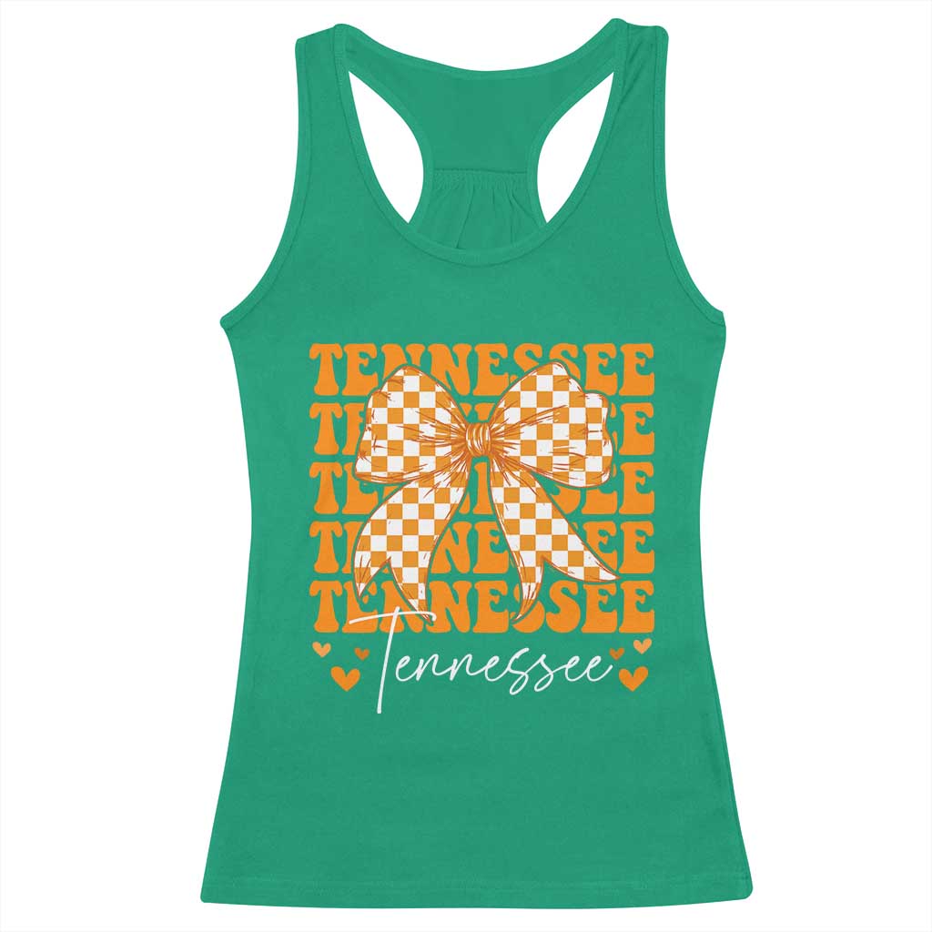 Vintage Tennessee Coquette Bow Racerback Tank Top Retro TN Orange Checkered Print US State