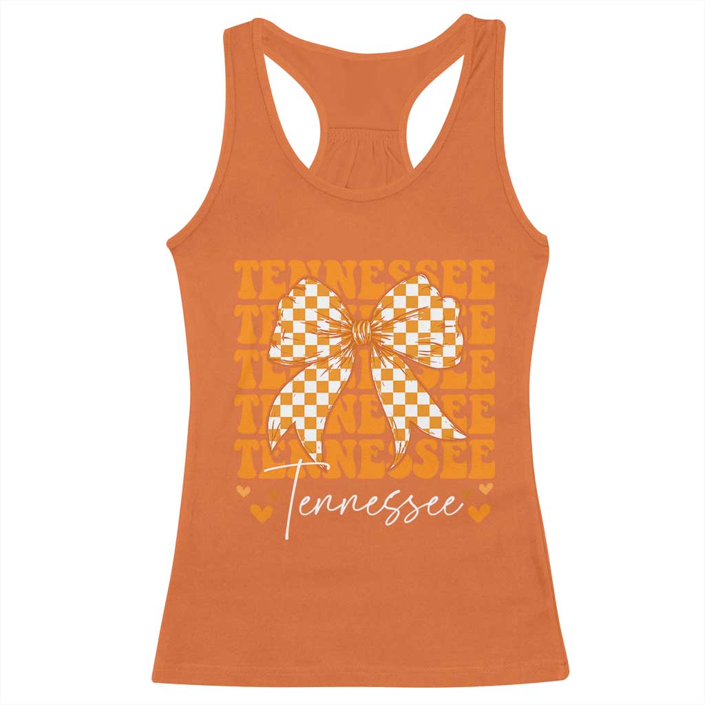 Vintage Tennessee Coquette Bow Racerback Tank Top Retro TN Orange Checkered Print US State