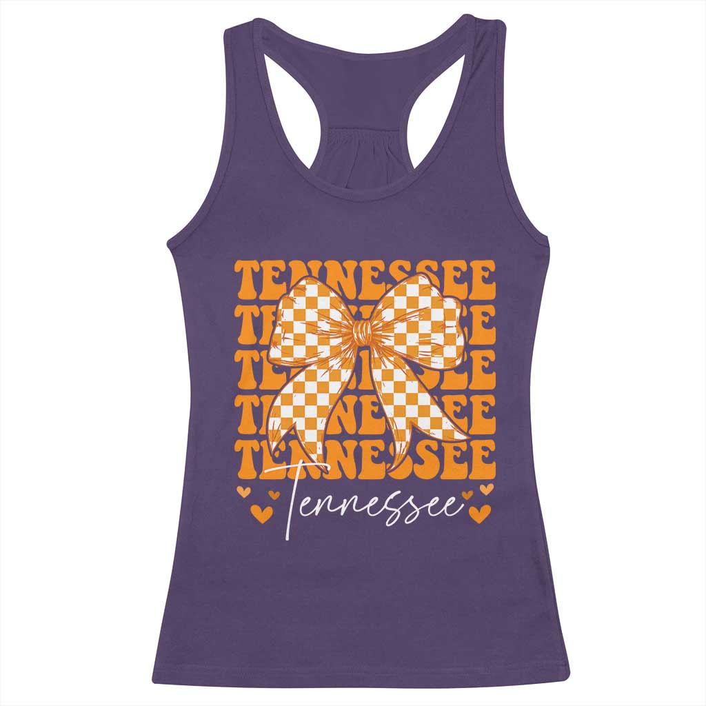 Vintage Tennessee Coquette Bow Racerback Tank Top Retro TN Orange Checkered Print US State