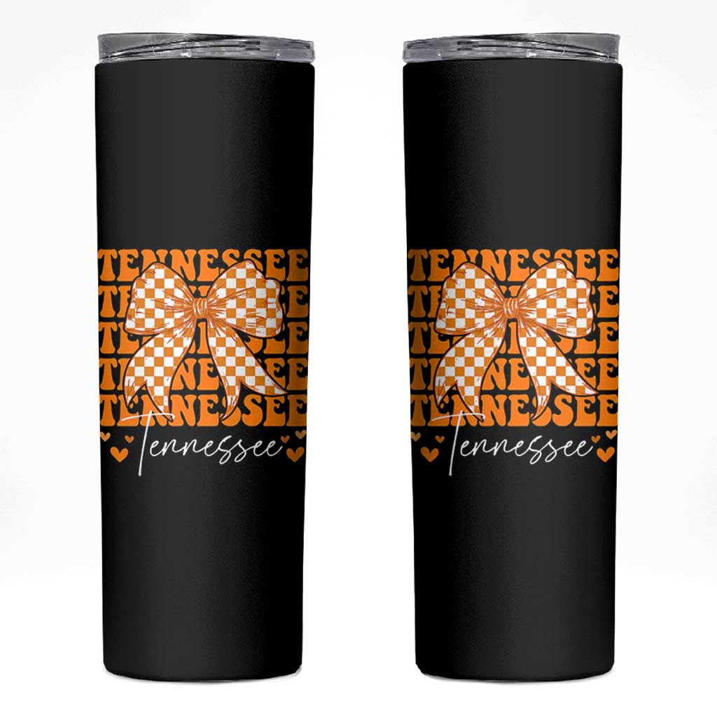 Vintage Tennessee Coquette Bow Skinny Tumbler Retro TN Orange Checkered Print US State
