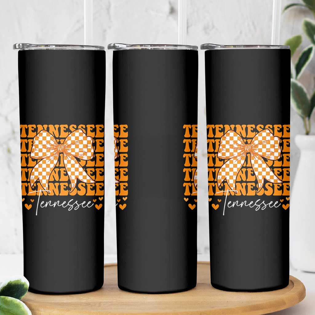 Vintage Tennessee Coquette Bow Skinny Tumbler Retro TN Orange Checkered Print US State