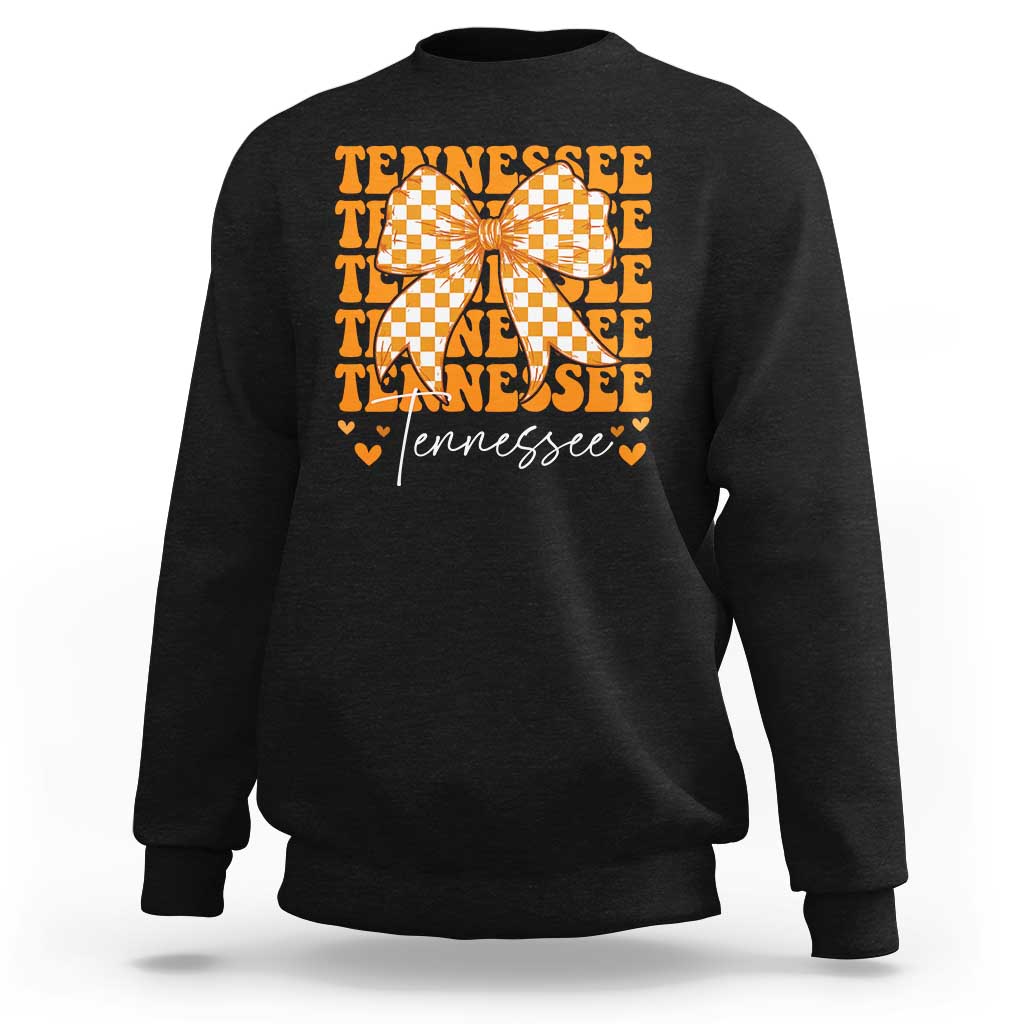 Vintage Tennessee Coquette Bow Sweatshirt Retro TN Orange Checkered Print US State