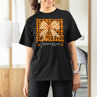 Vintage Tennessee Coquette Bow T Shirt For Women Retro TN Orange Checkered Print US State