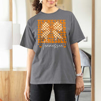 Vintage Tennessee Coquette Bow T Shirt For Women Retro TN Orange Checkered Print US State