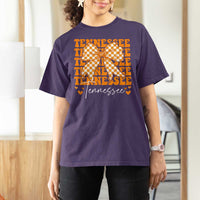 Vintage Tennessee Coquette Bow T Shirt For Women Retro TN Orange Checkered Print US State