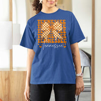 Vintage Tennessee Coquette Bow T Shirt For Women Retro TN Orange Checkered Print US State