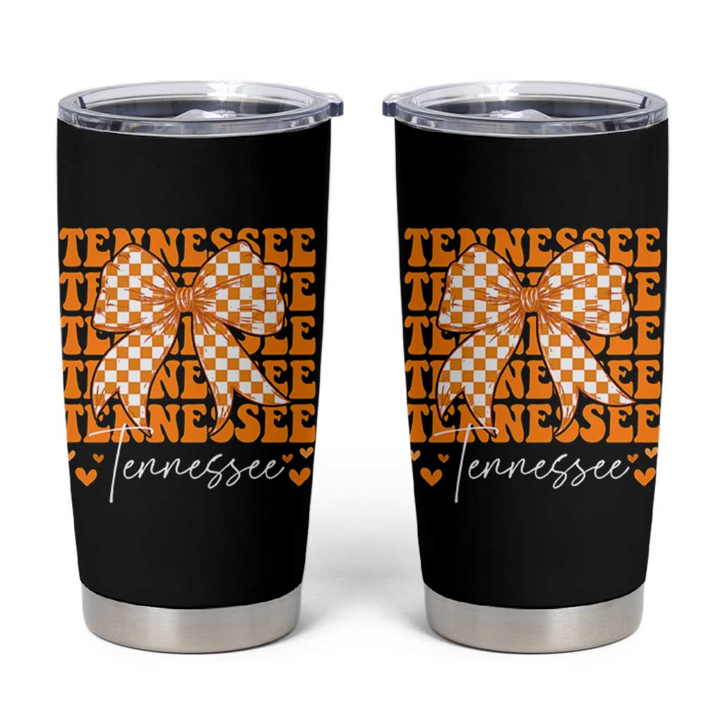 Vintage Tennessee Coquette Bow Tumbler Cup Retro TN Orange Checkered Print US State