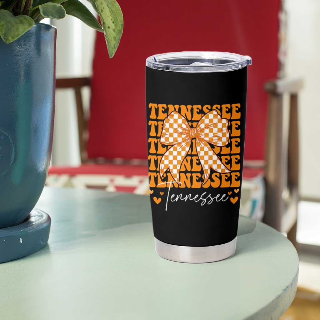 Vintage Tennessee Coquette Bow Tumbler Cup Retro TN Orange Checkered Print US State