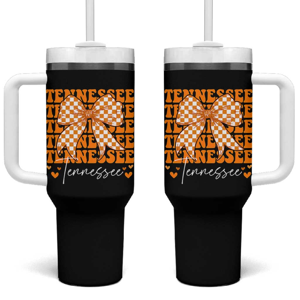 Vintage Tennessee Coquette Bow Tumbler With Handle Retro TN Orange Checkered Print US State