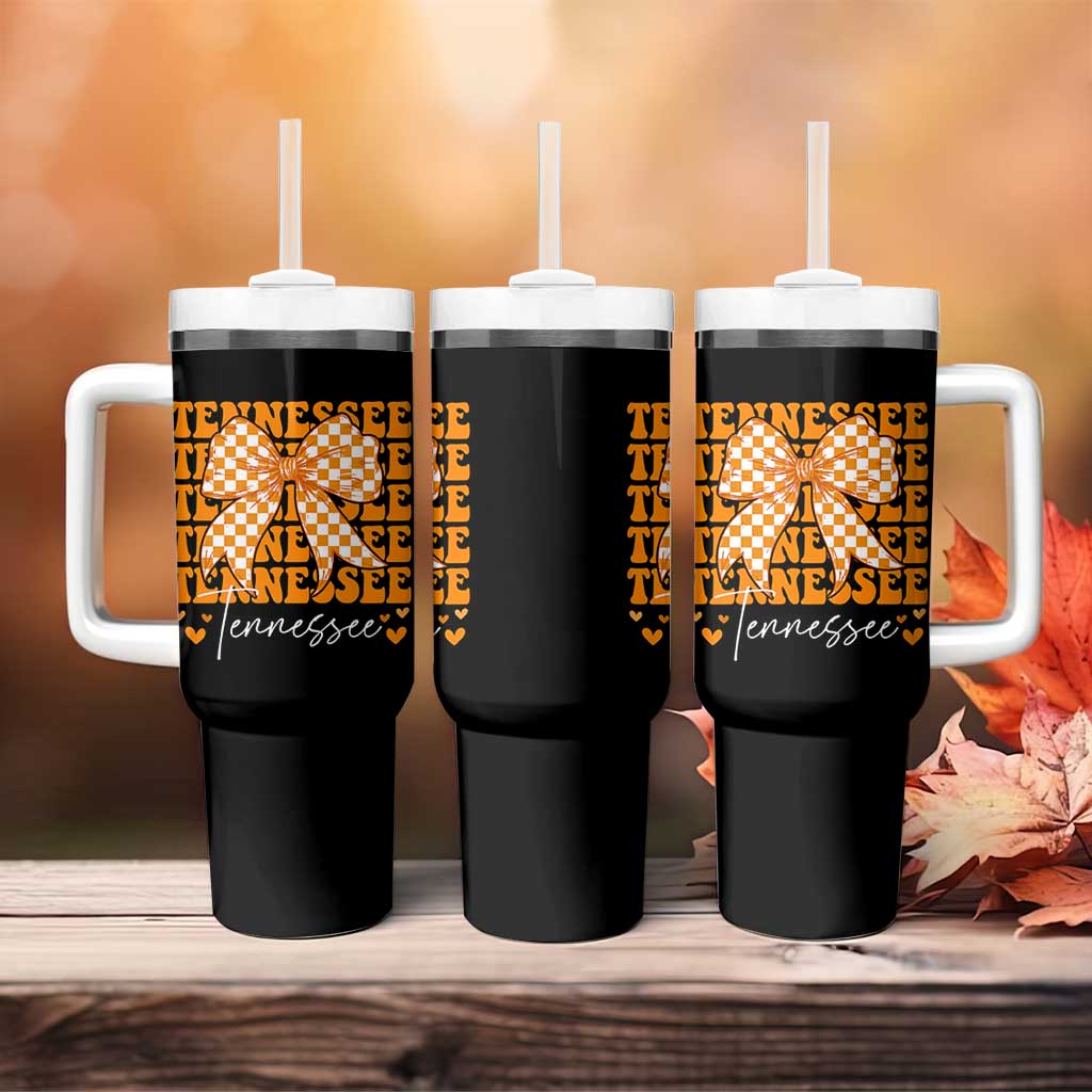 Vintage Tennessee Coquette Bow Tumbler With Handle Retro TN Orange Checkered Print US State