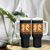 Vintage Tennessee Coquette Bow Tumbler With Handle Retro TN Orange Checkered Print US State