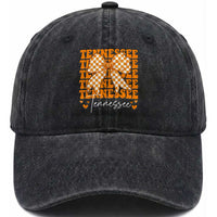 Vintage Tennessee Coquette Bow Washed Cotton Baseball Cap Retro TN Orange Checkered Print US State