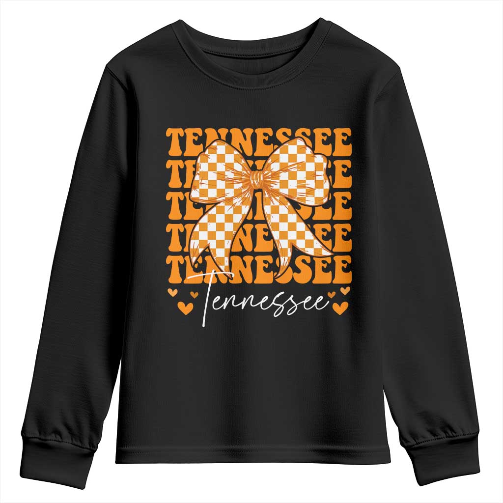 Vintage Tennessee Coquette Bow Youth Sweatshirt Retro TN Orange Checkered Print US State