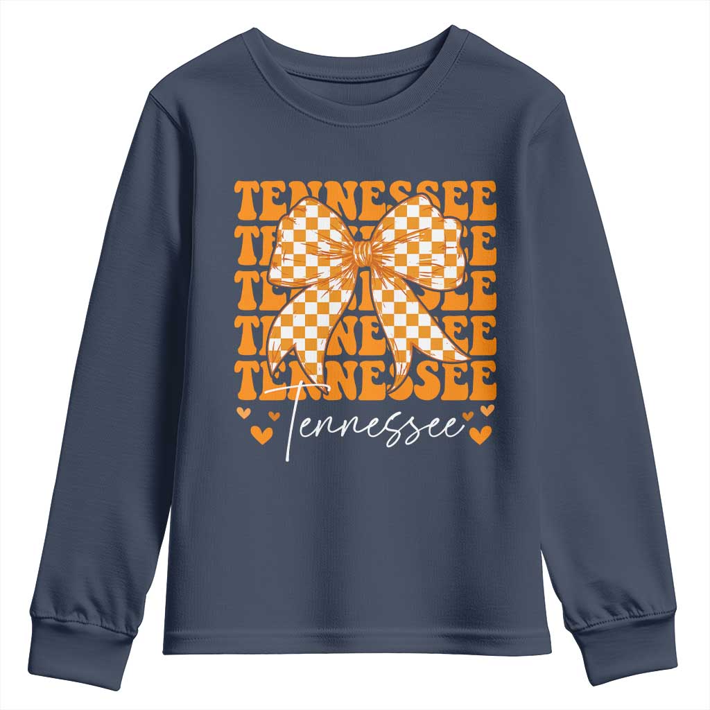 Vintage Tennessee Coquette Bow Youth Sweatshirt Retro TN Orange Checkered Print US State