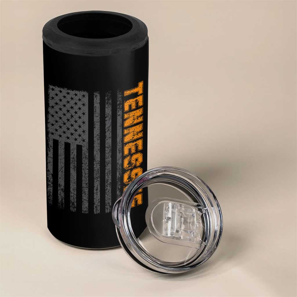 Vintage Tennessee 4 in 1 Can Cooler Tumbler Retro Orange TN USA Flag Patriotic US State