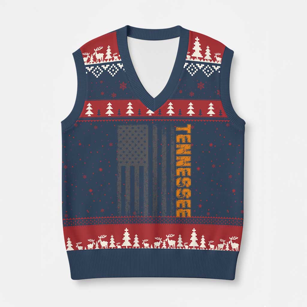Vintage Tennessee V-Neck Knit Sweater Vest Retro Orange TN USA Flag Patriotic US State