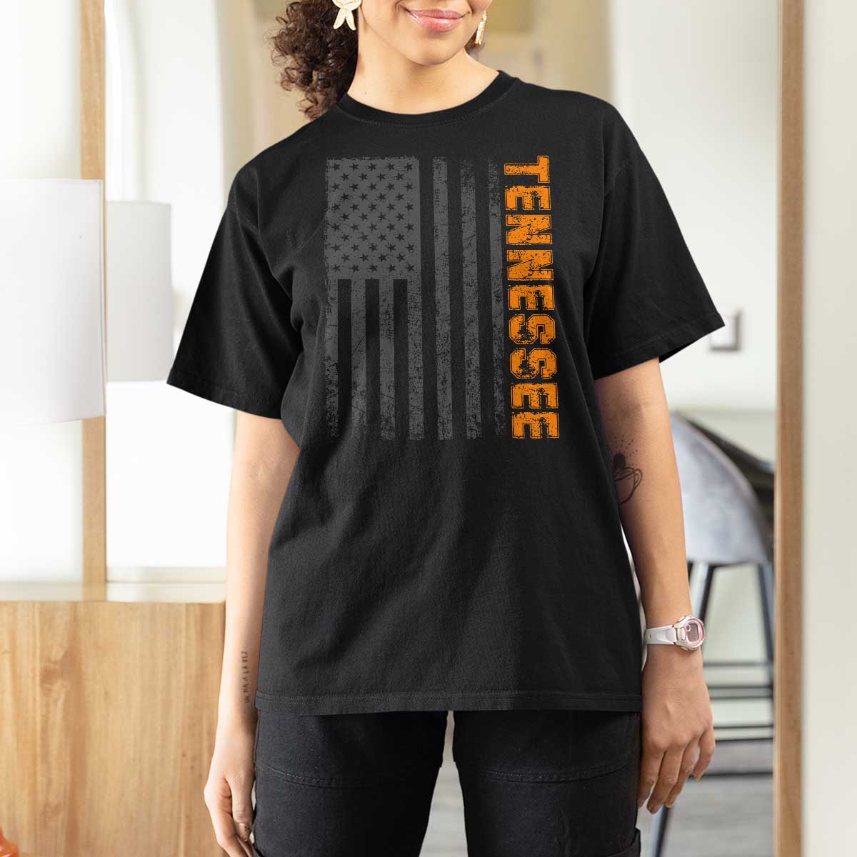 Vintage Tennessee T Shirt For Women Retro Orange TN USA Flag Patriotic US State
