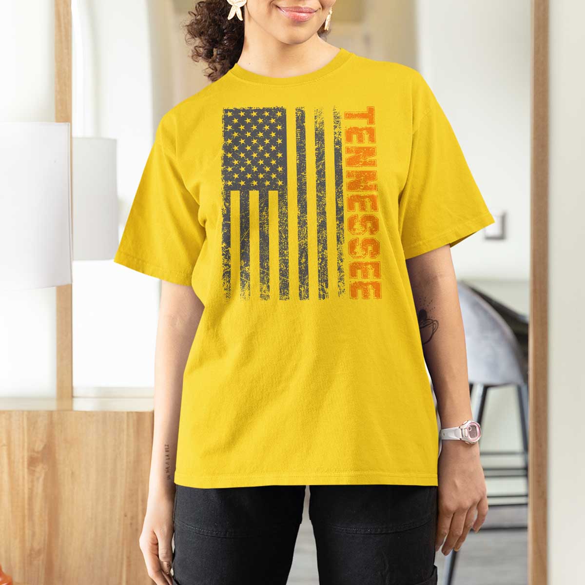 Vintage Tennessee T Shirt For Women Retro Orange TN USA Flag Patriotic US State