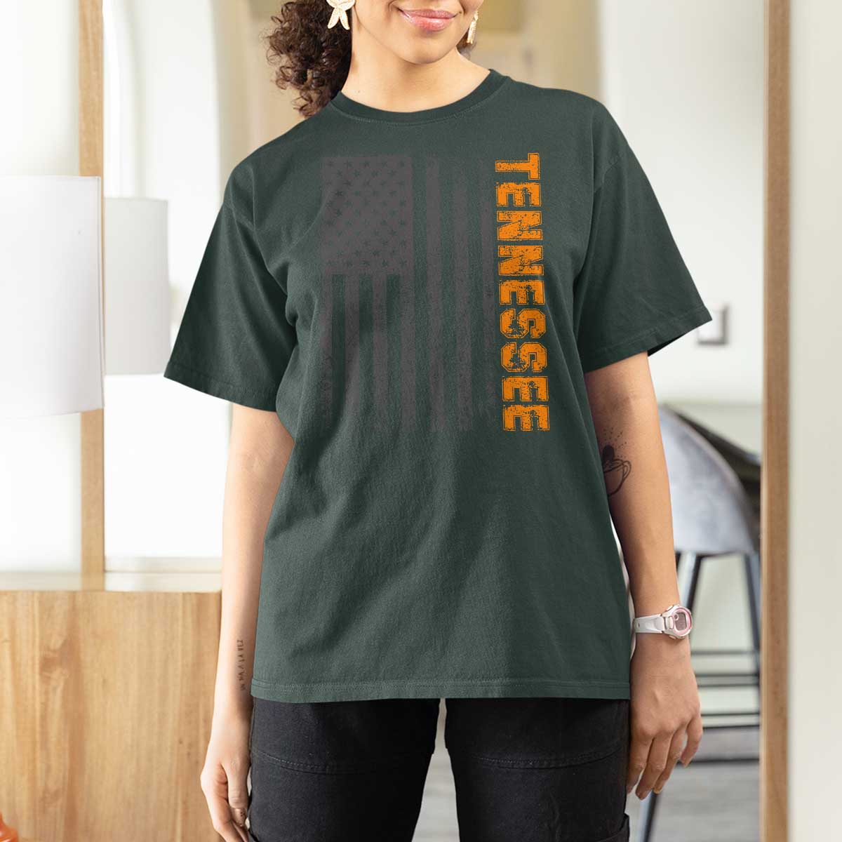 Vintage Tennessee T Shirt For Women Retro Orange TN USA Flag Patriotic US State