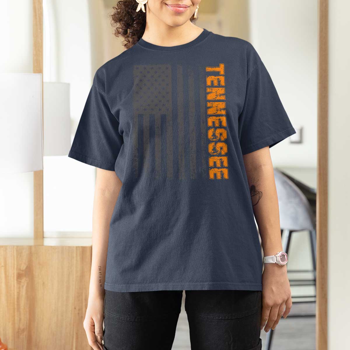 Vintage Tennessee T Shirt For Women Retro Orange TN USA Flag Patriotic US State