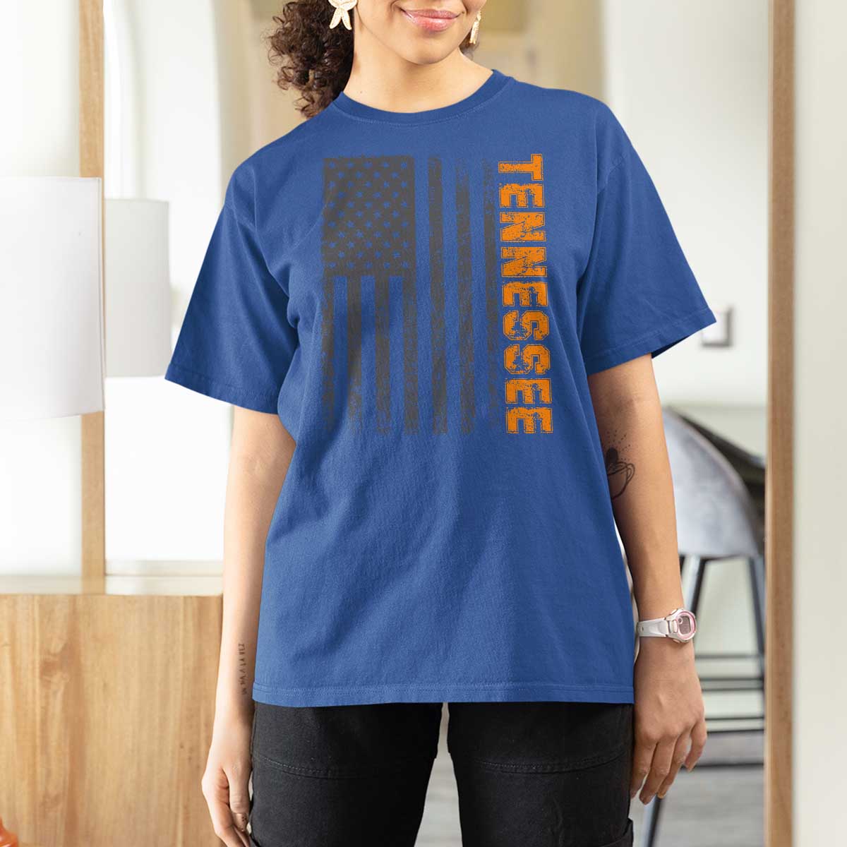 Vintage Tennessee T Shirt For Women Retro Orange TN USA Flag Patriotic US State