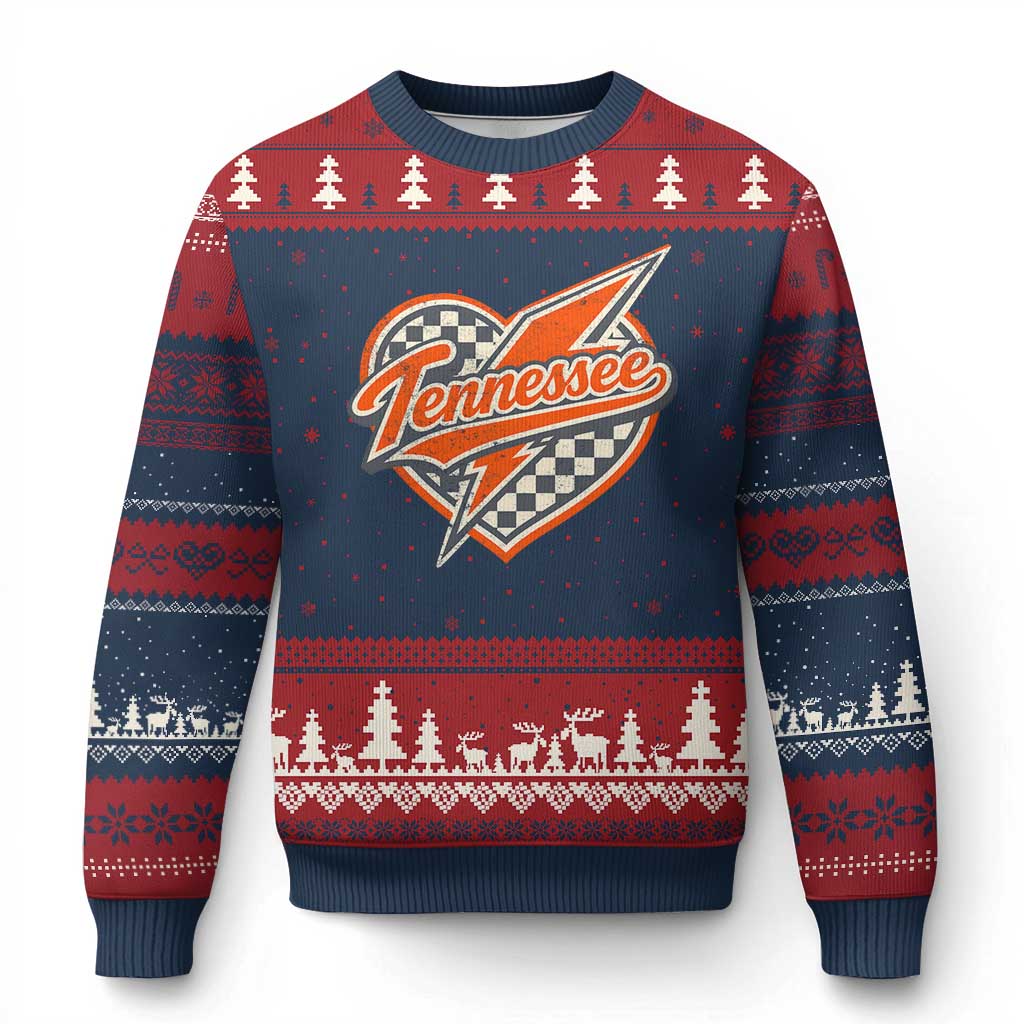 Vintage Tennessee Ugly Christmas Sweater Checkered Heart Love TN Orange US State