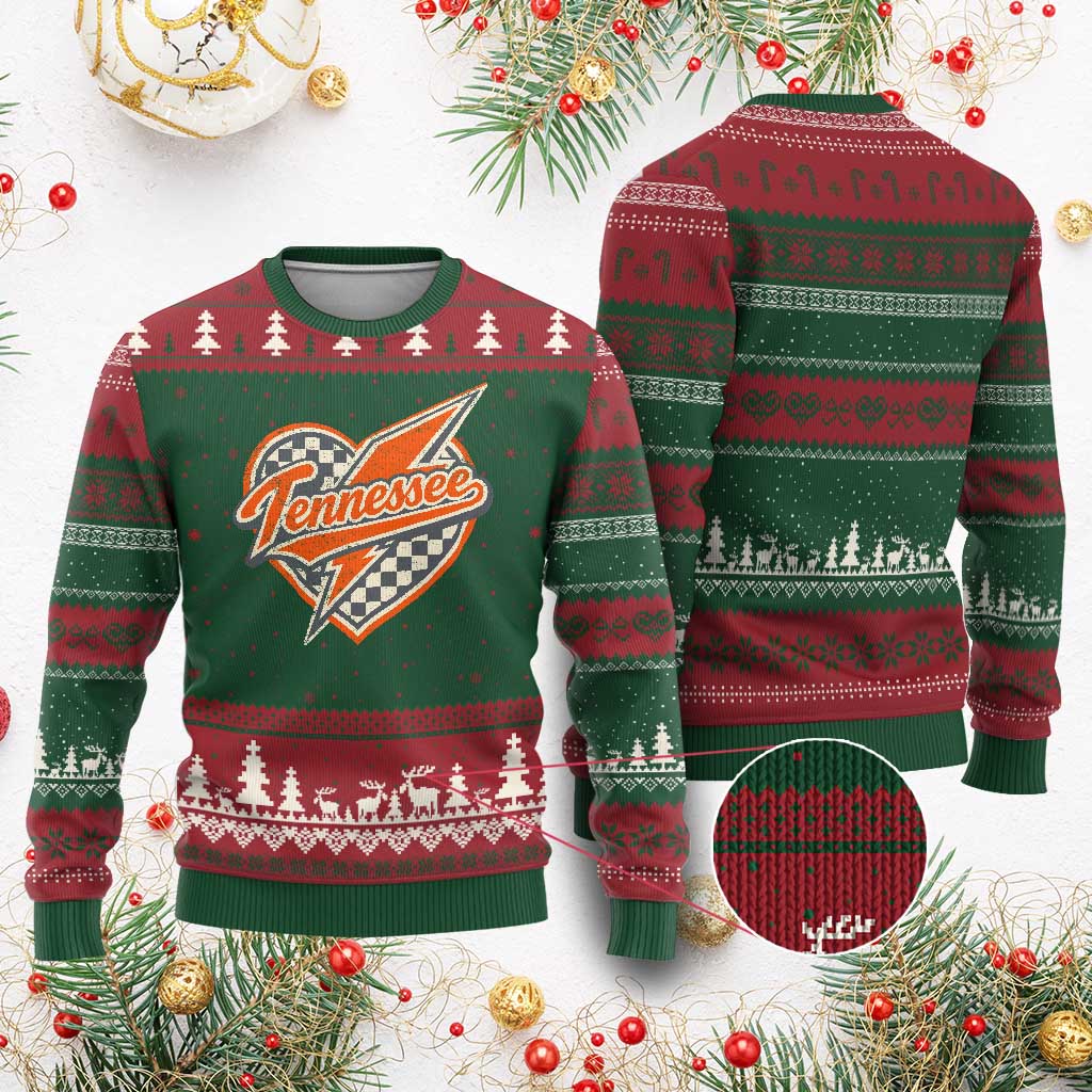 Vintage Tennessee Ugly Christmas Sweater Checkered Heart Love TN Orange US State