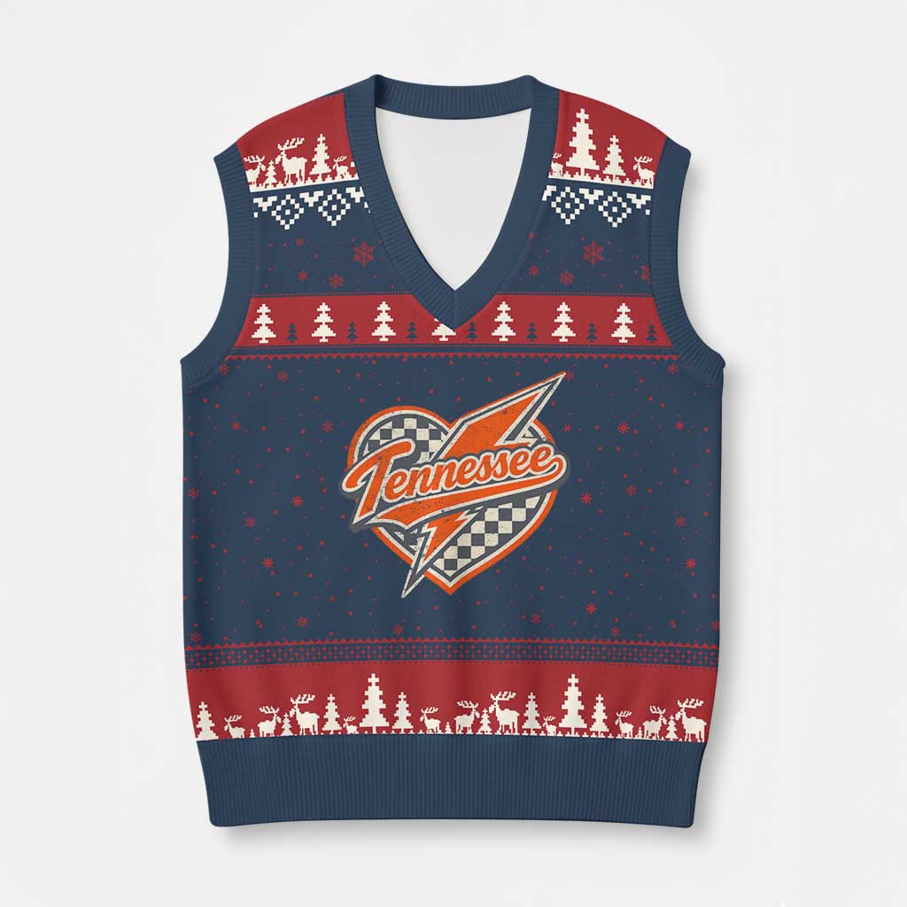 Vintage Tennessee V-Neck Knit Sweater Vest Checkered Heart Love TN Orange US State