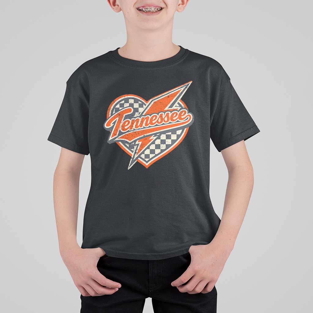 Vintage Tennessee T Shirt For Kid Checkered Heart Love TN Orange US State