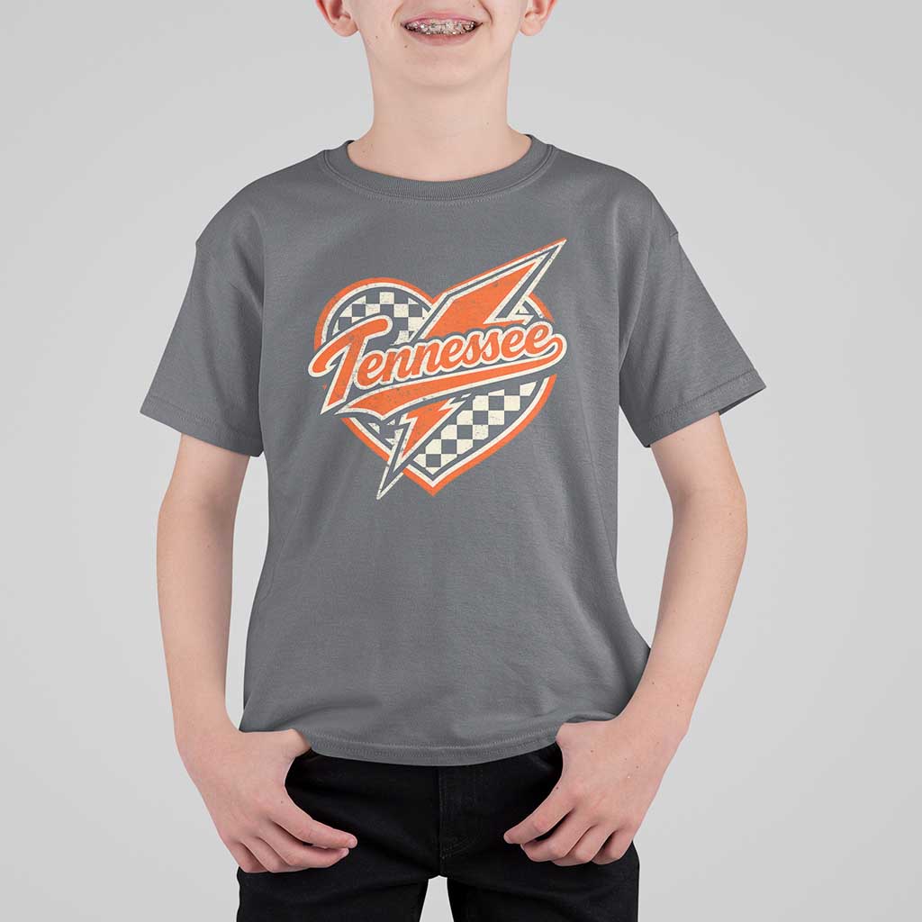Vintage Tennessee T Shirt For Kid Checkered Heart Love TN Orange US State