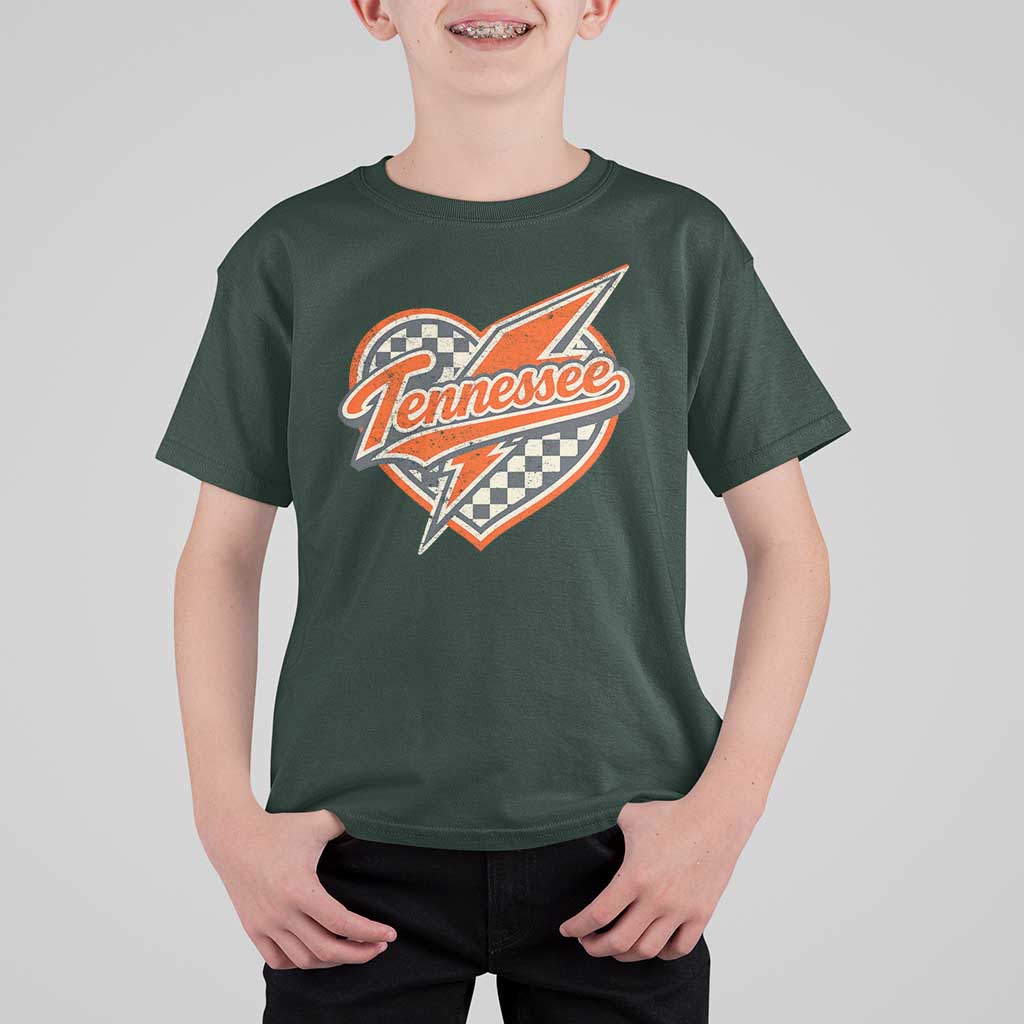 Vintage Tennessee T Shirt For Kid Checkered Heart Love TN Orange US State