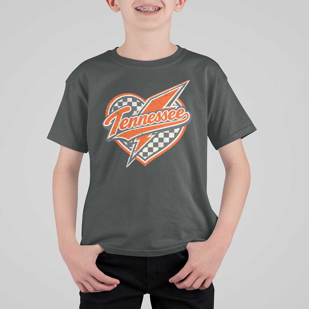 Vintage Tennessee T Shirt For Kid Checkered Heart Love TN Orange US State