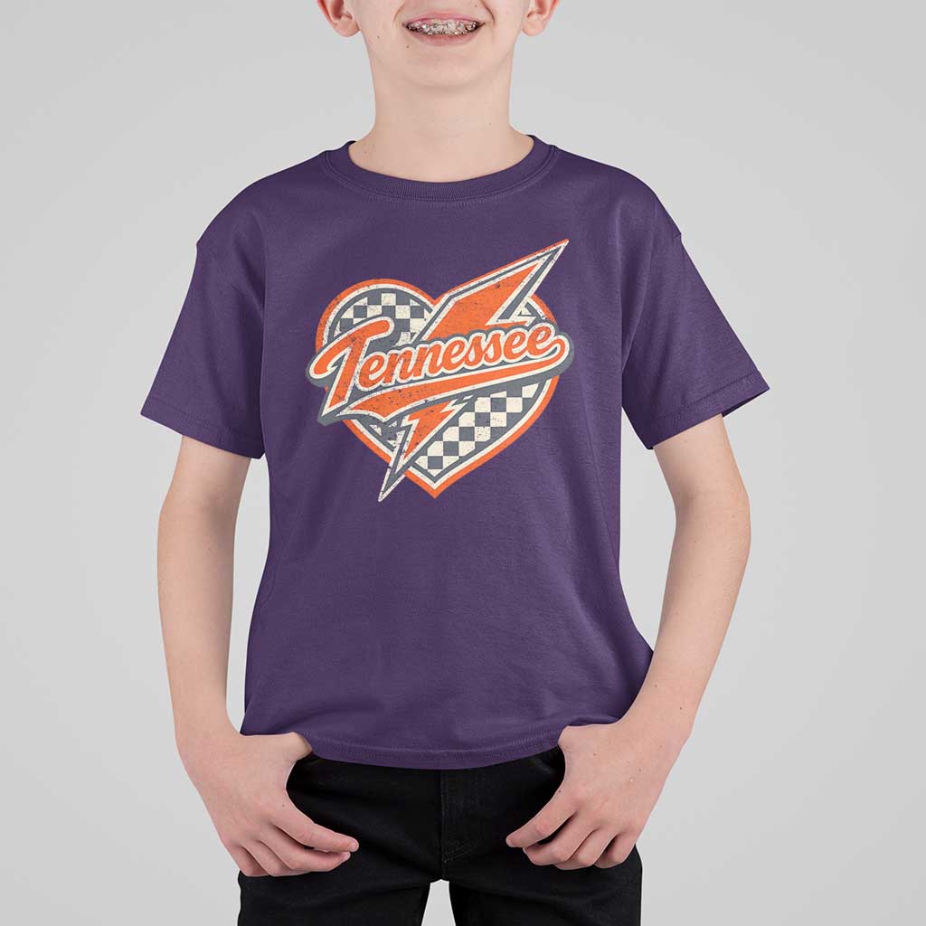 Vintage Tennessee T Shirt For Kid Checkered Heart Love TN Orange US State