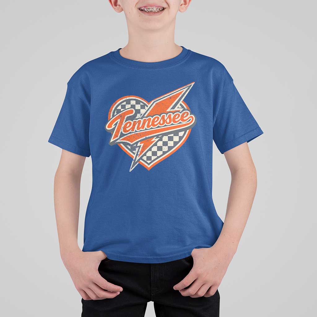 Vintage Tennessee T Shirt For Kid Checkered Heart Love TN Orange US State