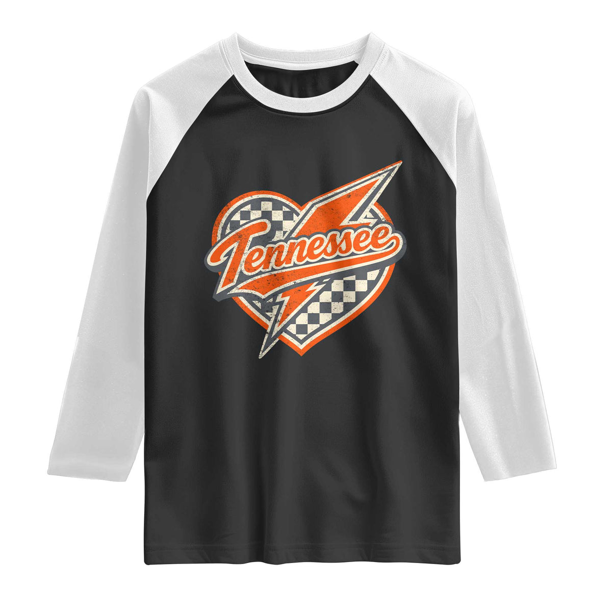 Vintage Tennessee Raglan Shirt Checkered Heart Love TN Orange US State