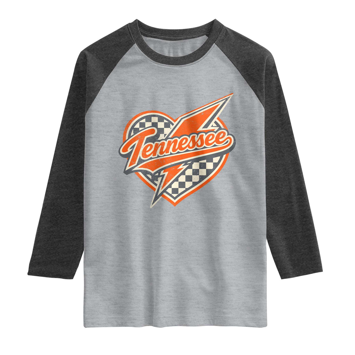 Vintage Tennessee Raglan Shirt Checkered Heart Love TN Orange US State