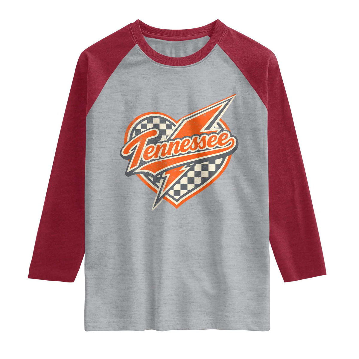 Vintage Tennessee Raglan Shirt Checkered Heart Love TN Orange US State