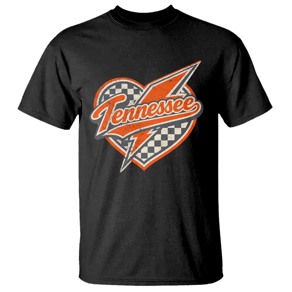 Vintage Tennessee T Shirt Checkered Heart Love TN Orange US State