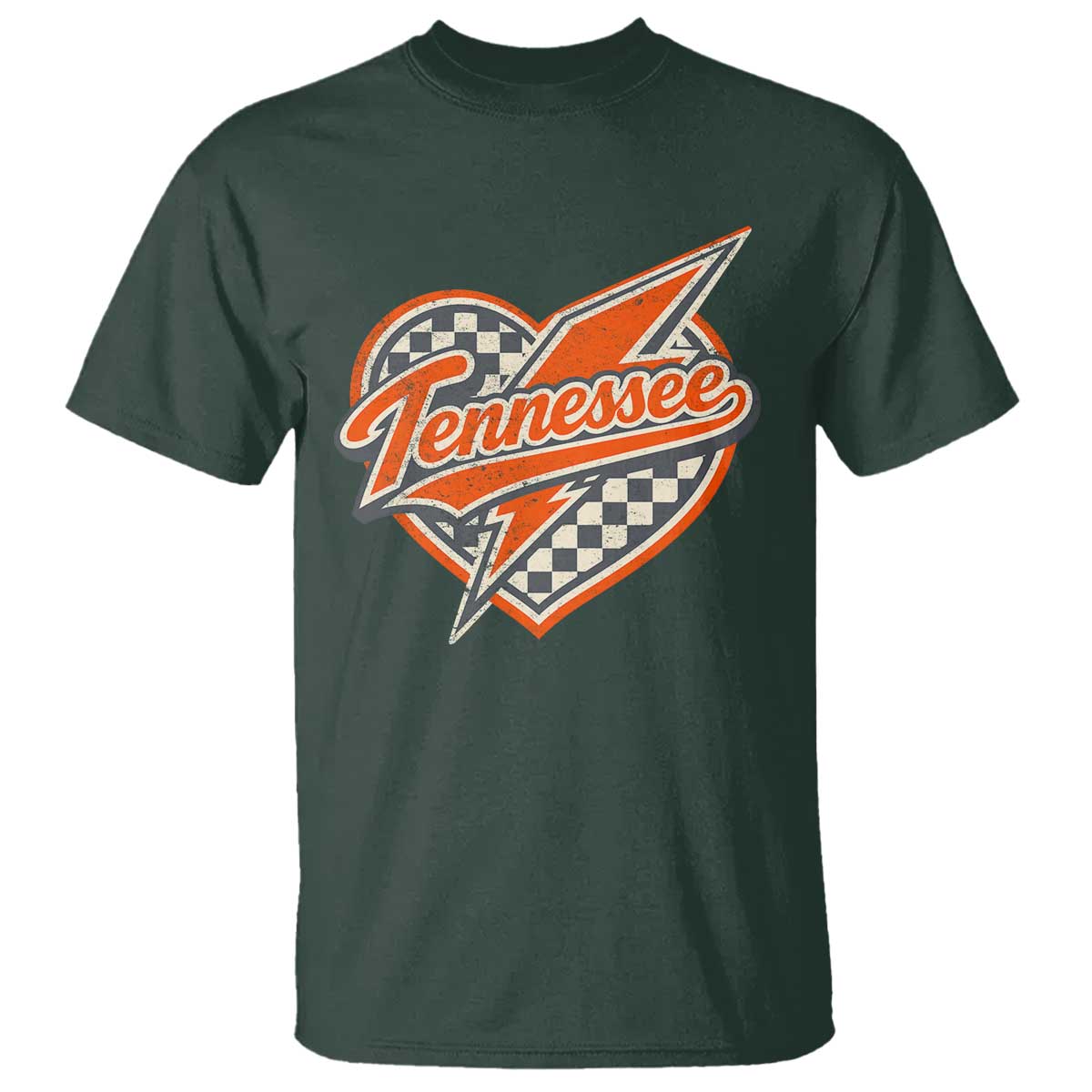 Vintage Tennessee T Shirt Checkered Heart Love TN Orange US State