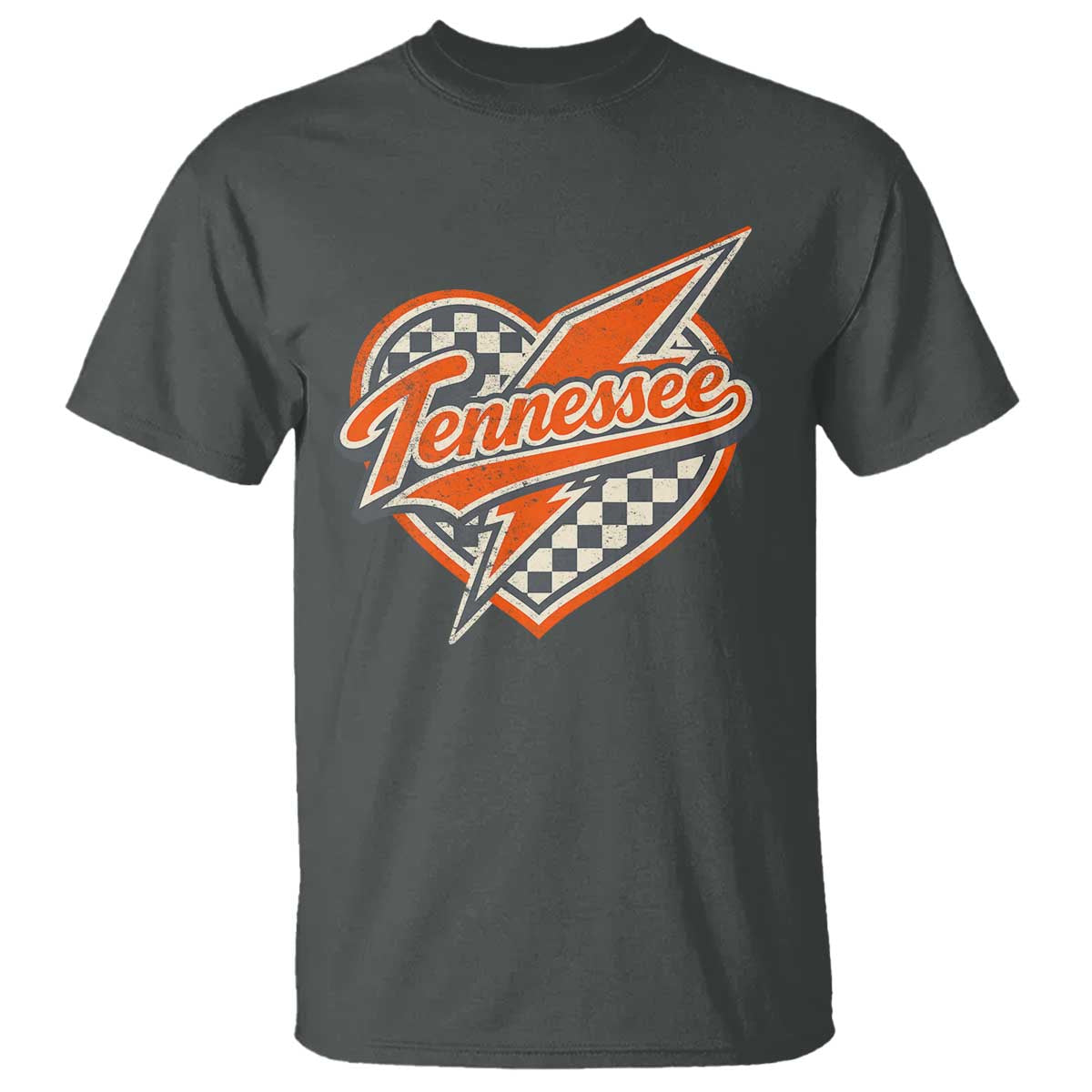 Vintage Tennessee T Shirt Checkered Heart Love TN Orange US State