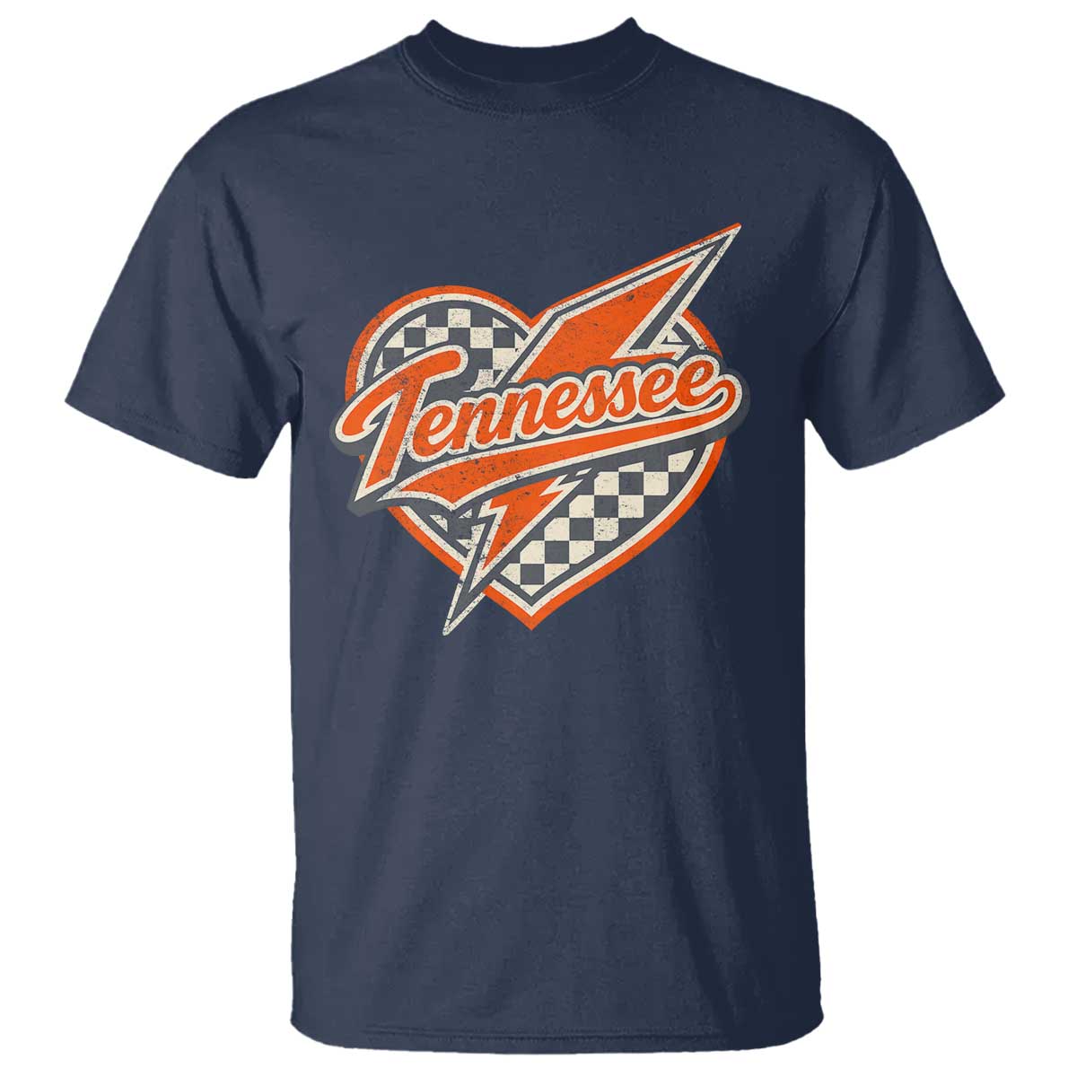 Vintage Tennessee T Shirt Checkered Heart Love TN Orange US State