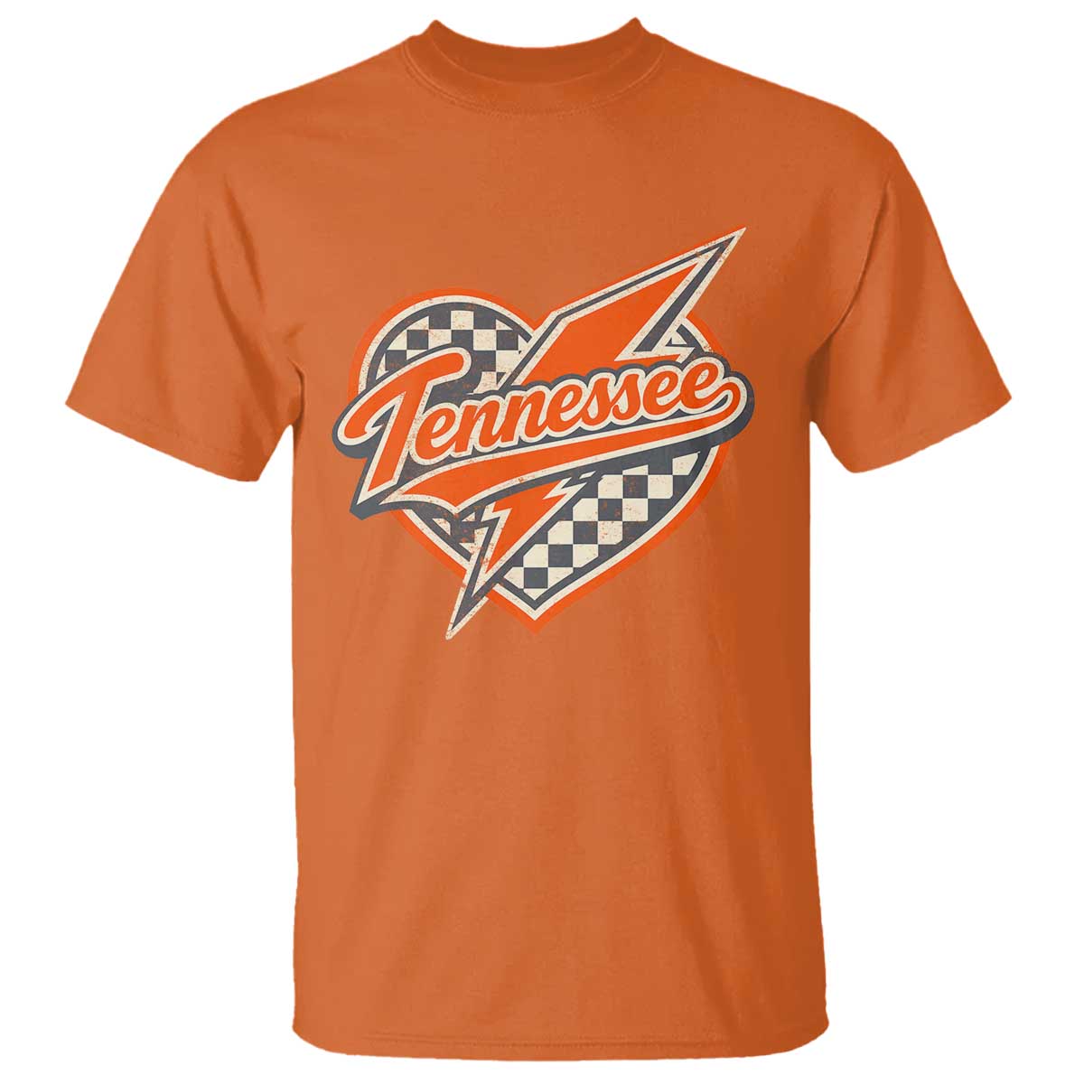 Vintage Tennessee T Shirt Checkered Heart Love TN Orange US State