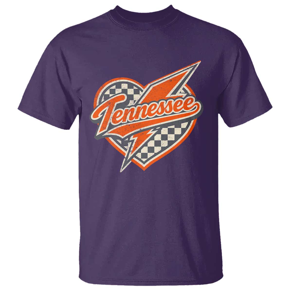 Vintage Tennessee T Shirt Checkered Heart Love TN Orange US State