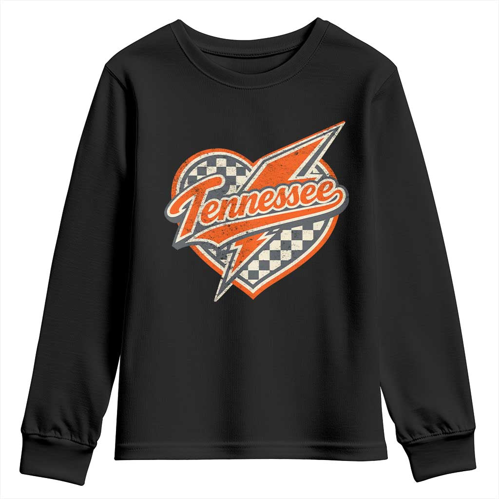 Vintage Tennessee Youth Sweatshirt Checkered Heart Love TN Orange US State