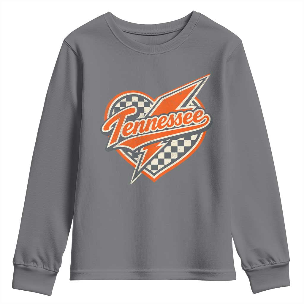 Vintage Tennessee Youth Sweatshirt Checkered Heart Love TN Orange US State