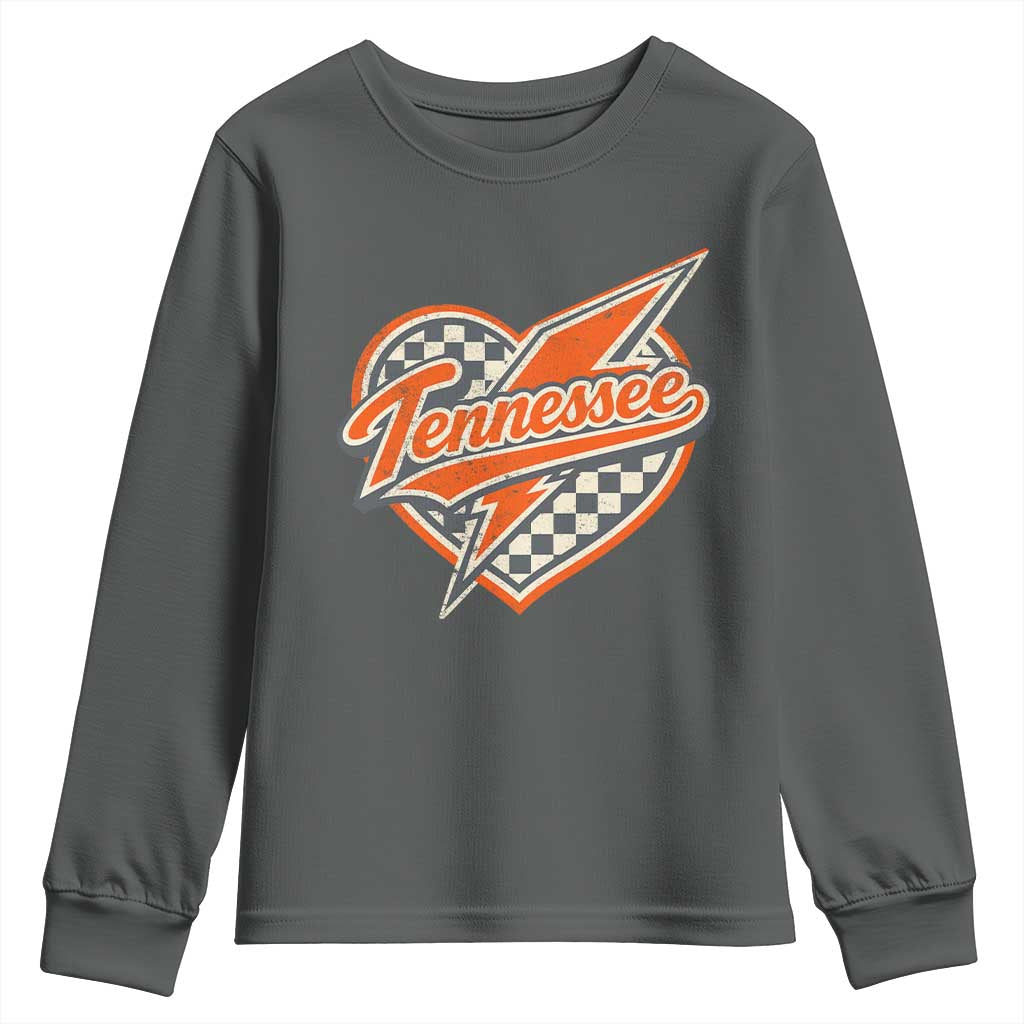 Vintage Tennessee Youth Sweatshirt Checkered Heart Love TN Orange US State