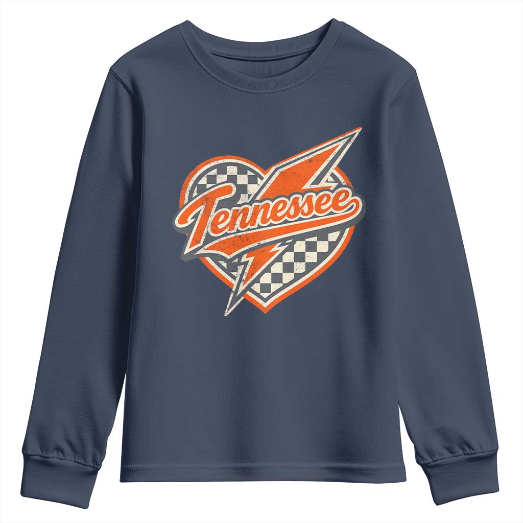 Vintage Tennessee Youth Sweatshirt Checkered Heart Love TN Orange US State